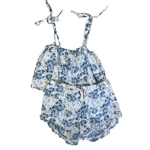 Oak Lane Other - 8 Oak Lane Blue Rose Woven Cotton Pajama Set Size L/XL Cottage Boho Coquette